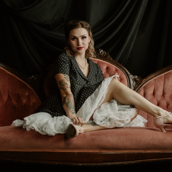 1950s Black and Multicolor Polka Dots Brette Swing Dress - Picture 7 of 8